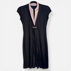 Fabiana Filippi Black Dress Leather Detail Italian Modal Mako Cotton Minimalist